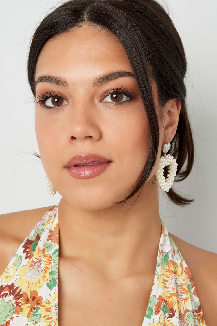 Gold Pearl Beads Heart Earrings