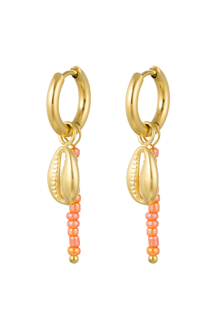 Gold Shell Orange Beads Earrings