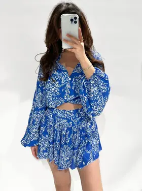 Ellia Floral Crop Top /  Cobalt Blue