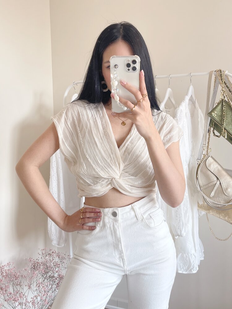 Dotty Knot Crop Top / Cream