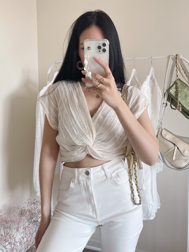 Dotty Knot Crop Top / Cream