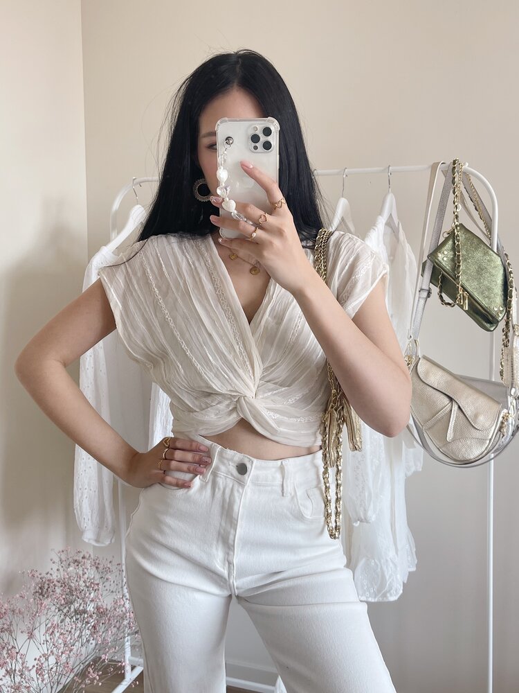 Dotty Knot Crop Top / Cream