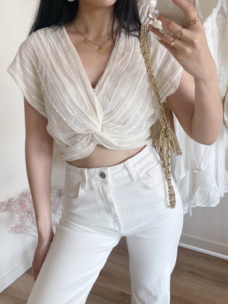 Dotty Knot Crop Top / Cream