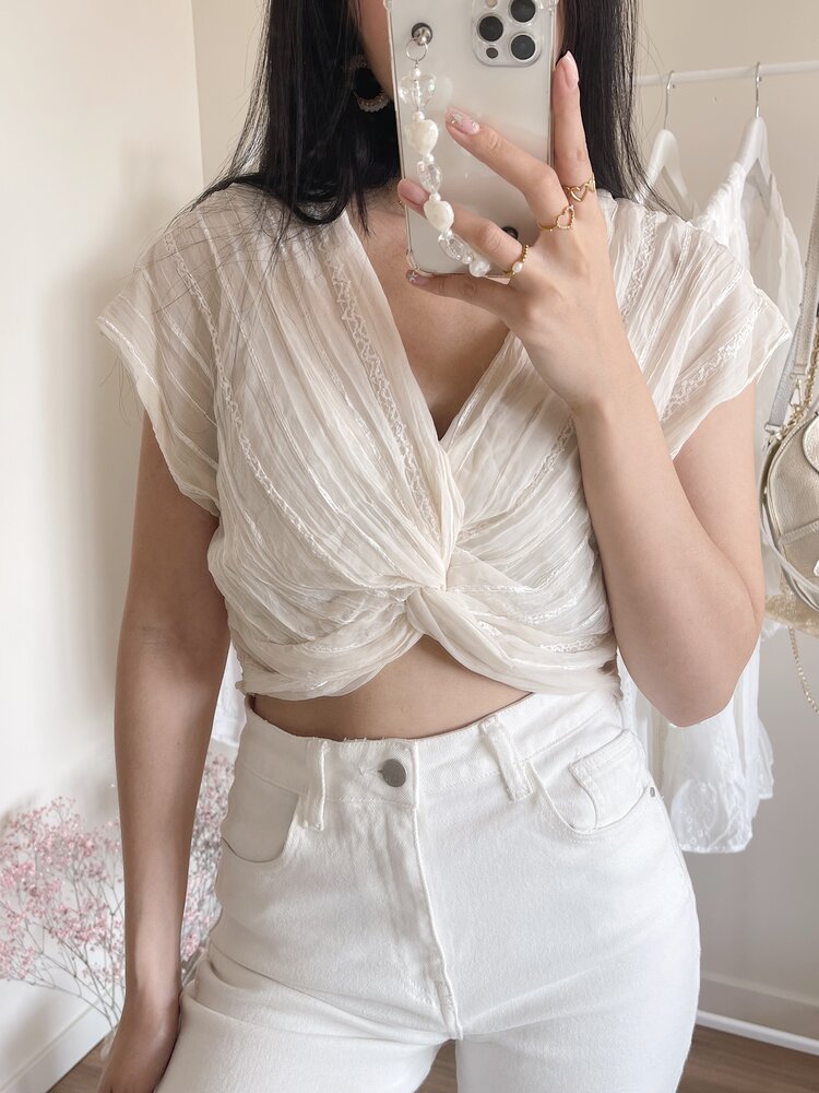 Dotty Knot Crop Top / Cream