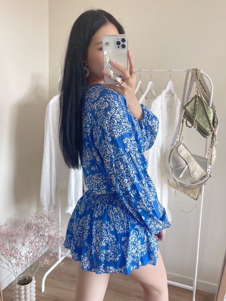 Ellia Floral Crop Top /  Cobalt Blue