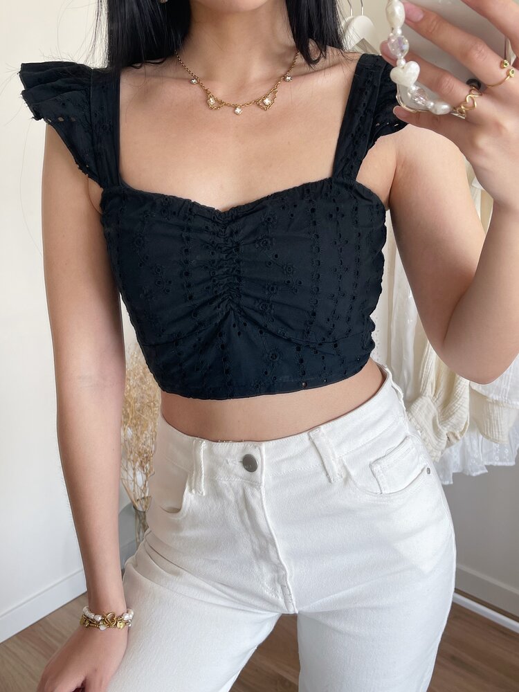 Risa Embroidered Top / Black