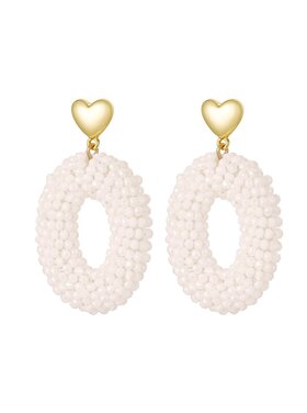 Gold Statement Beads Earrings / Cream