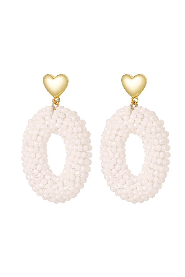Gold Statement Beads Earrings / Cream