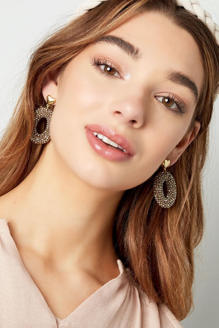 Gold Statement Beads Earrings / Cream