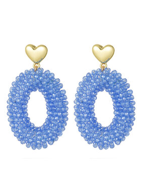 Gold Statement Beads Earrings / Blue