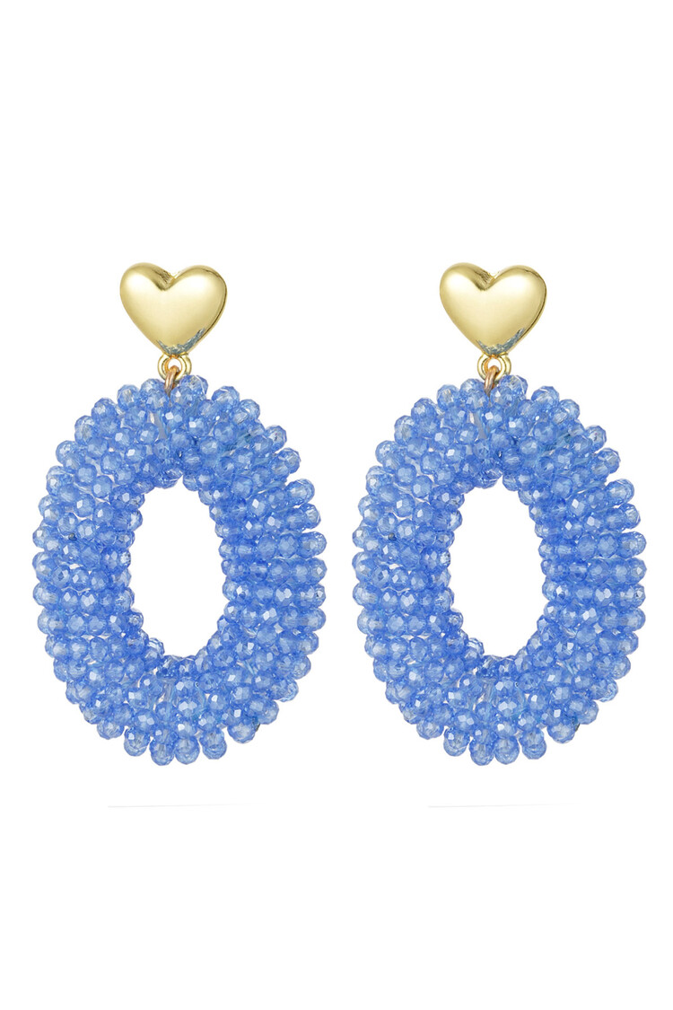 Gold Statement Beads Earrings / Blue