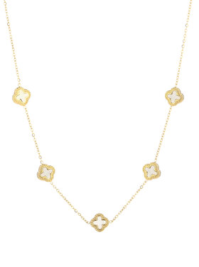 Gold Vintage Clover Necklace / White