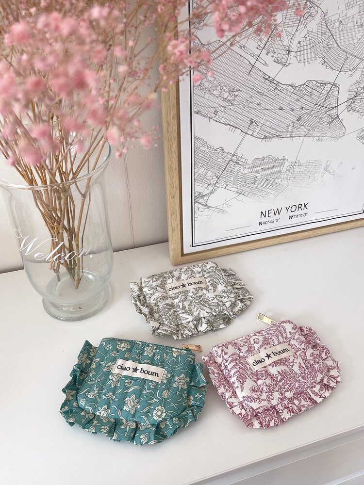 Micha Small Flower Pouch / Green & Cream