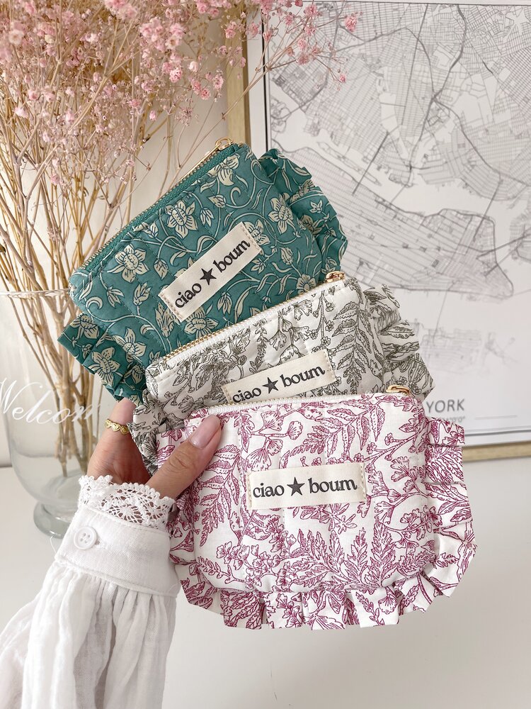 Micha Small Flower Pouch / Green & Cream