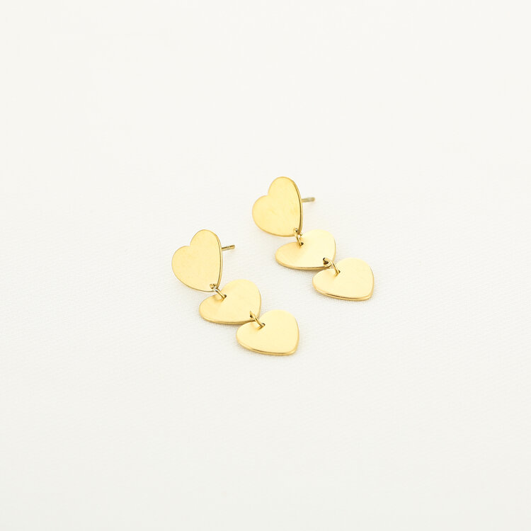 Gold Three Heart Earrings