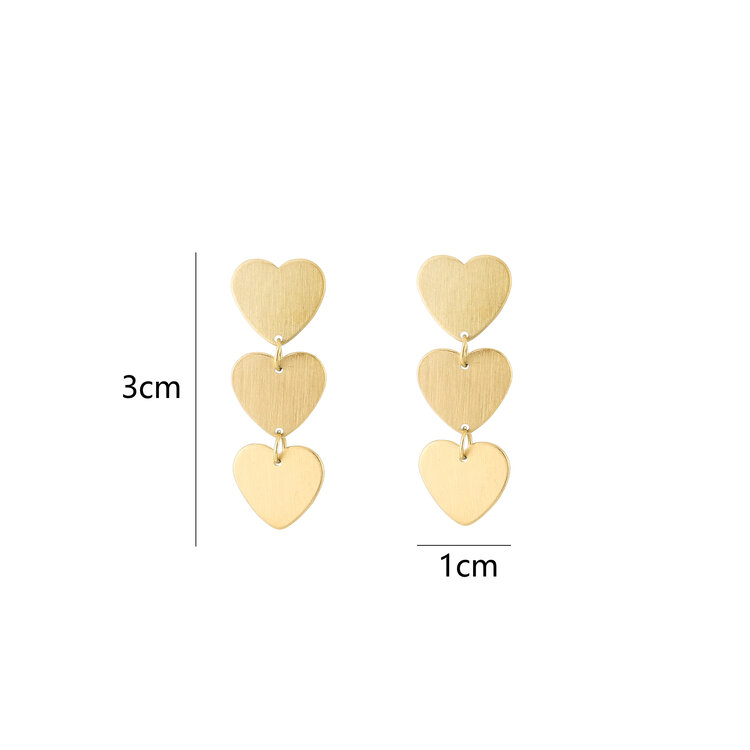 Gold Three Heart Earrings