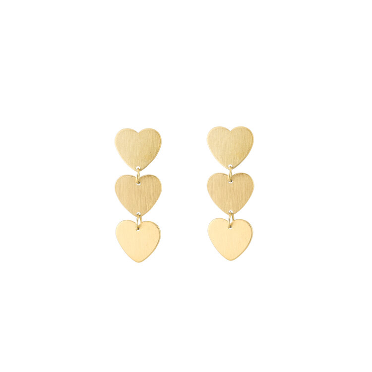Gold Three Heart Earrings
