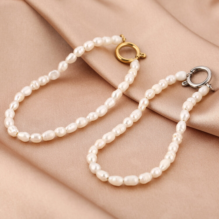 Gold Pearl Lock Ring Bracelet