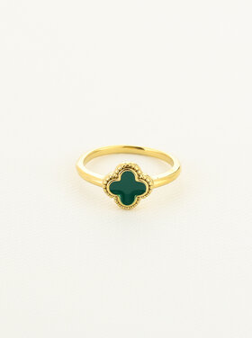 Gold Four Leaf Clover Ring / Green