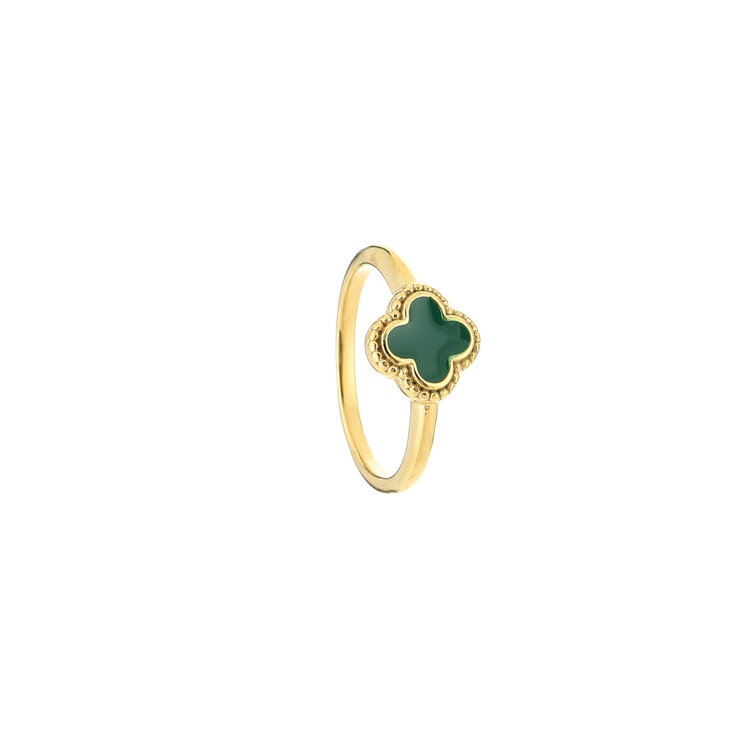 Gold Four Leaf Clover Ring / Green