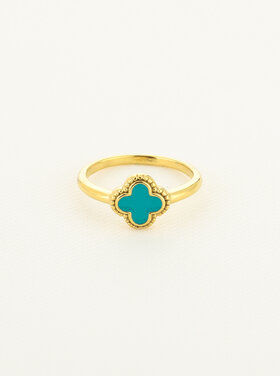 Gold Four Leaf Clover Ring / Turquoise