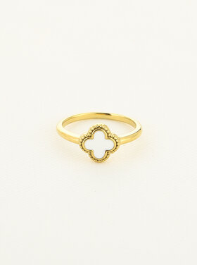Gold Four Leaf Clover Ring / White