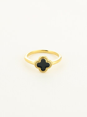 Gold Four Leaf Clover Ring / Black