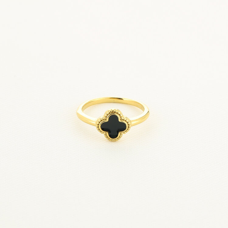 Gold Four Leaf Clover Ring / Black