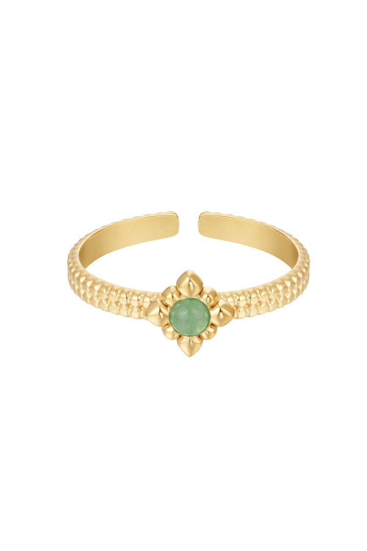 Gold Petite Flower Stone Ring / Green