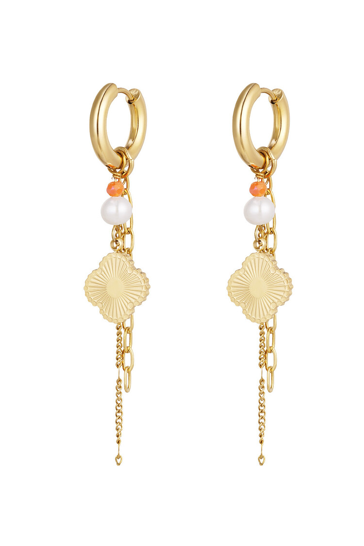 Gold Clover Beads Dangle Earrings