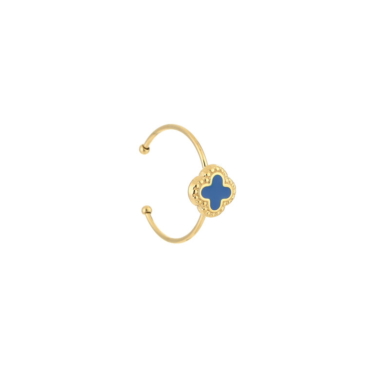 Gold Vintage Clover Ring / Blue