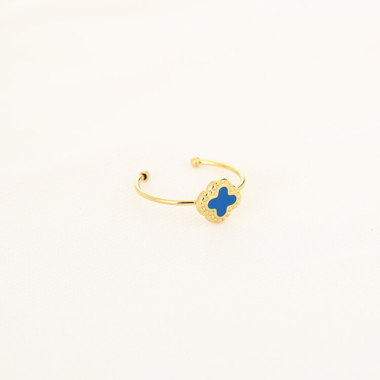 Gold Vintage Clover Ring / Blue
