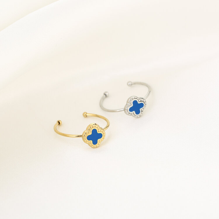 Gold Vintage Clover Ring / Blue