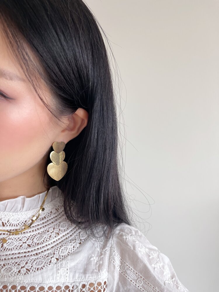 Gold Heart Trio Statement Earrings