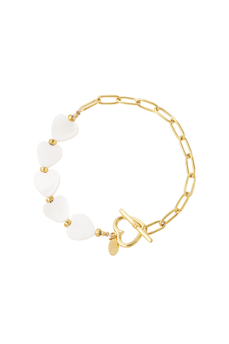 Gold Seashell Heart Pin Lock Bracelet