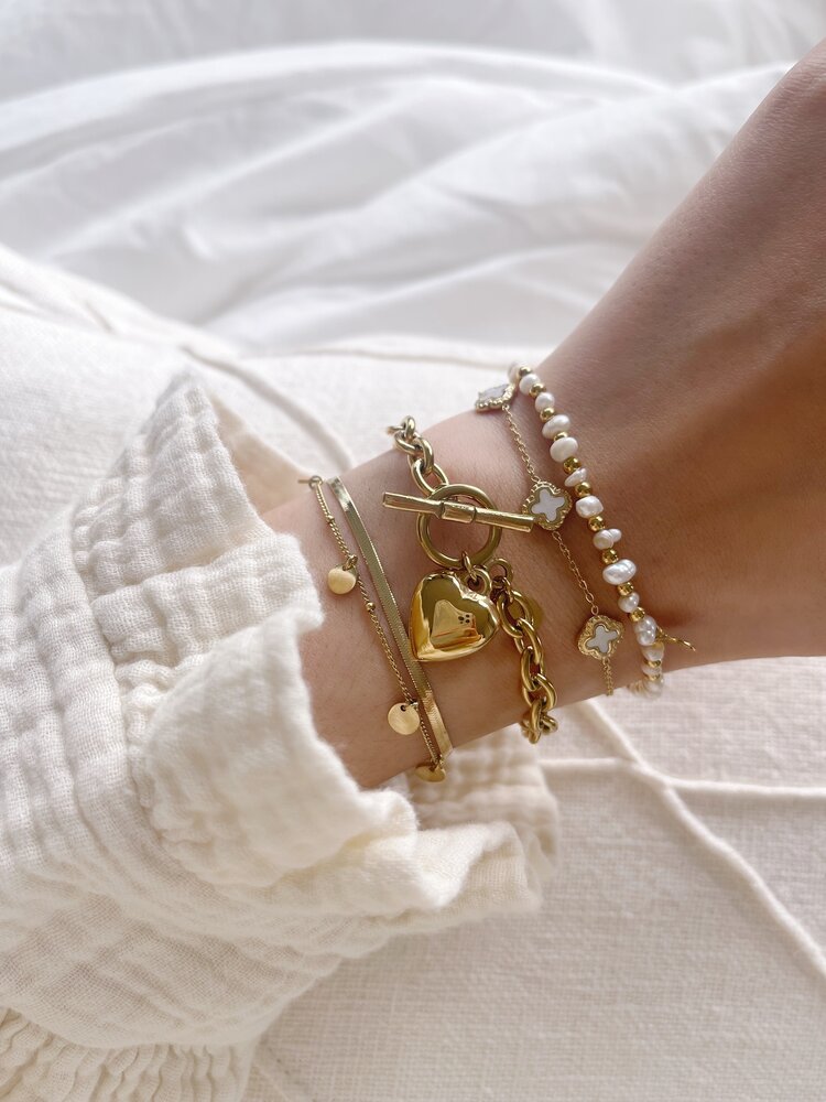 Gold Triple Clover Bracelet / White