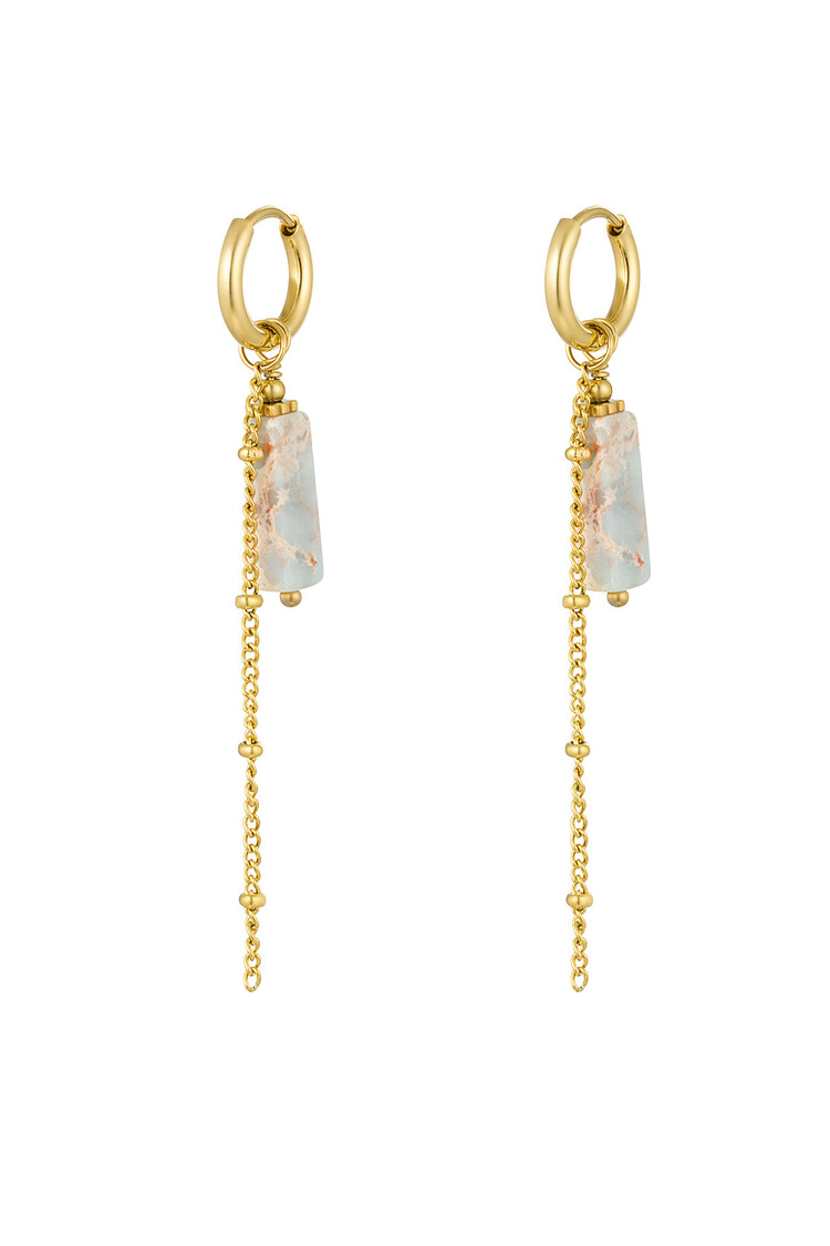 Gold Tube Stone Dangle Earrings / Grey