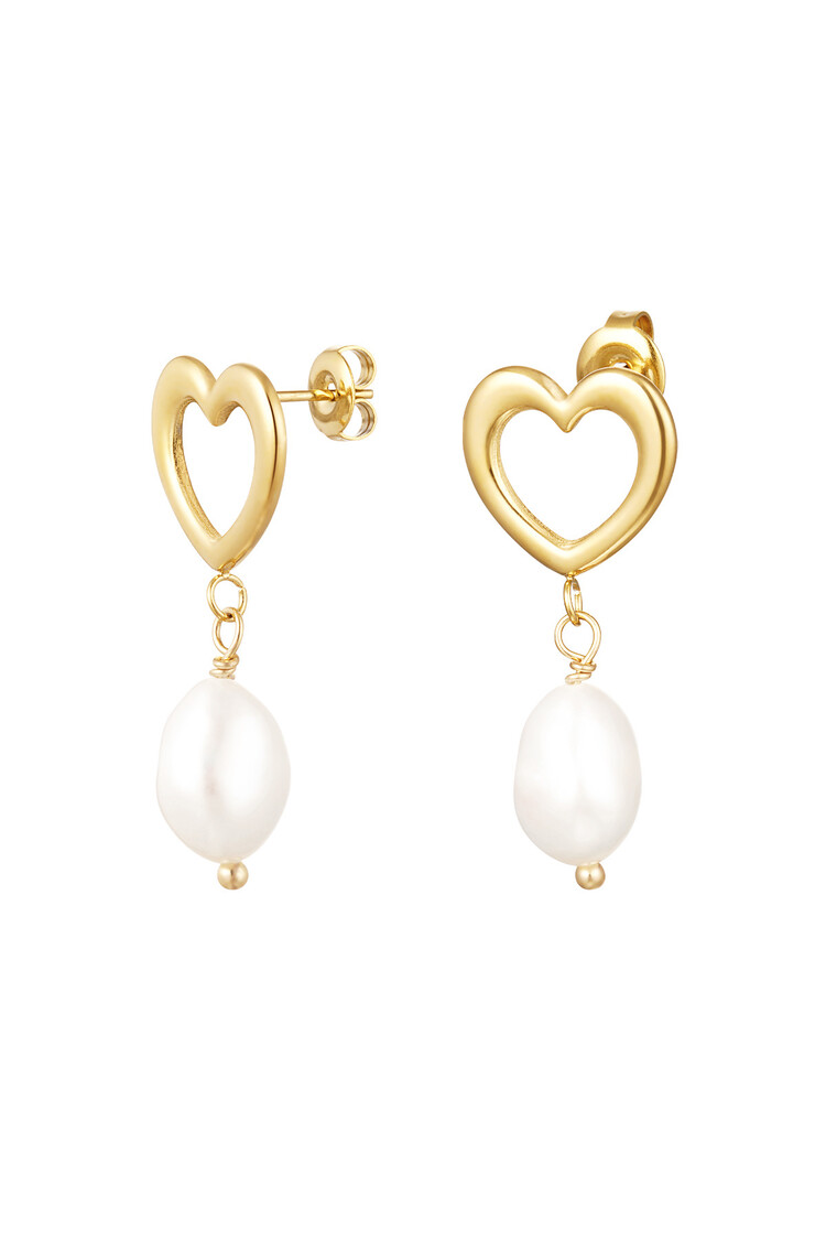 Gold Heart Pearl Earrings
