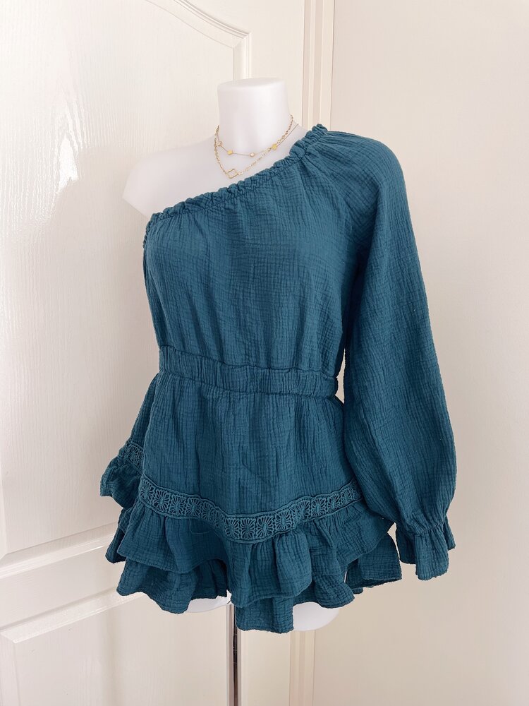 Ninni One Shoulder Playsuit / Dark Green