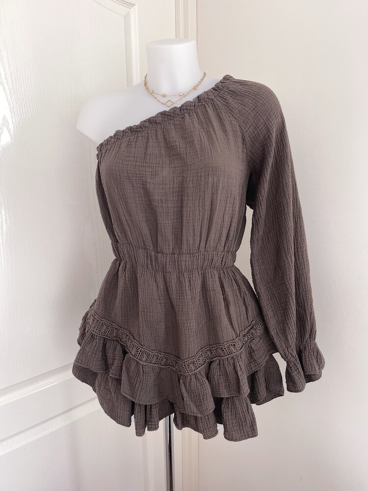 Ninni One Shoulder Playsuit / Brown