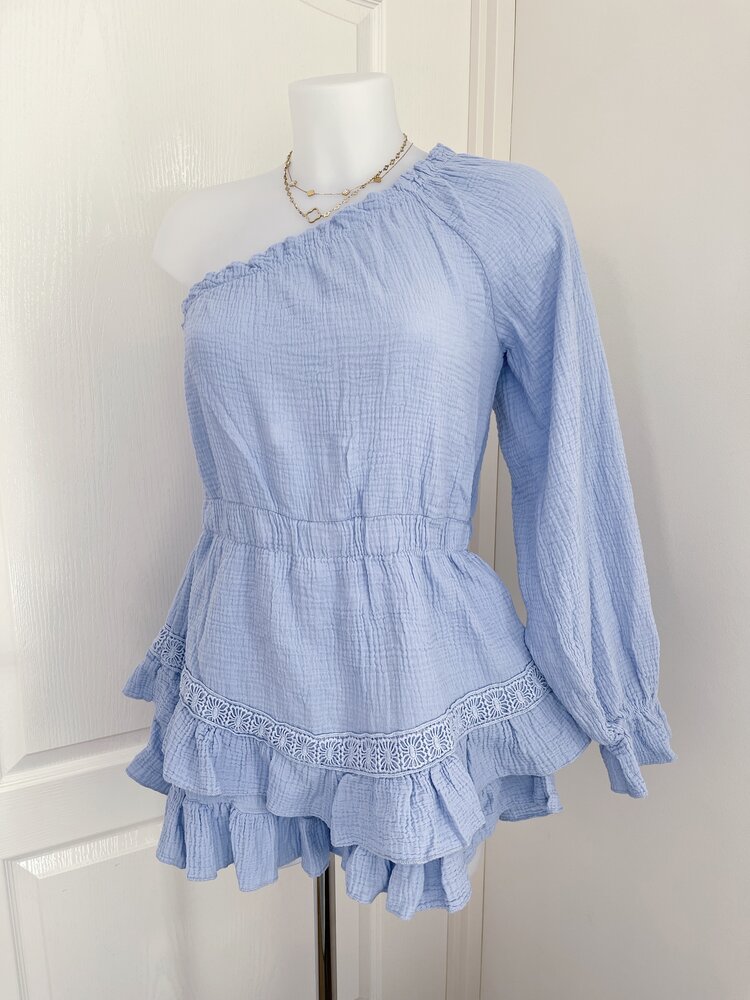 Ninni One Shoulder Playsuit / Blue