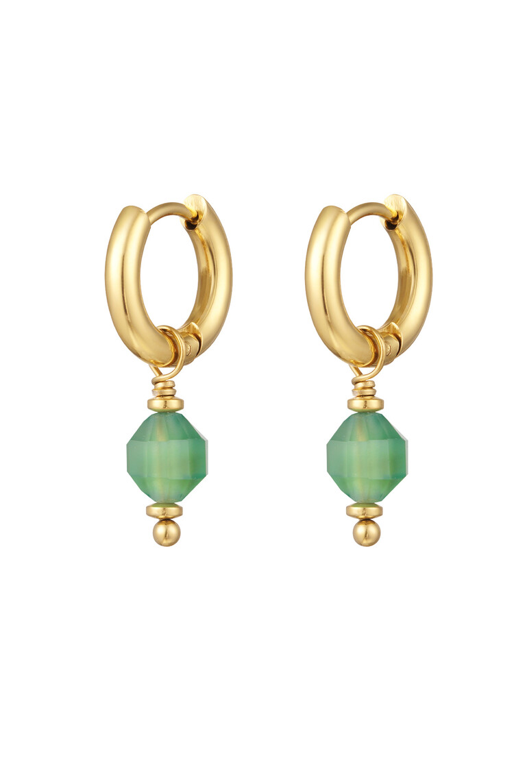 Gold Natural Stone Earrings / Green