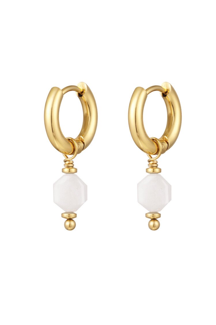 Gold Natural Stone Earrings / White