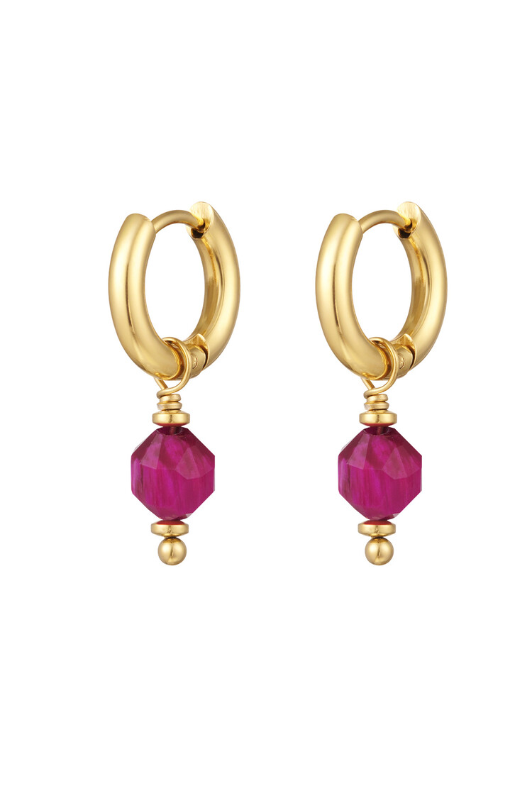 Gold Natural Stone Earrings / Wine Red