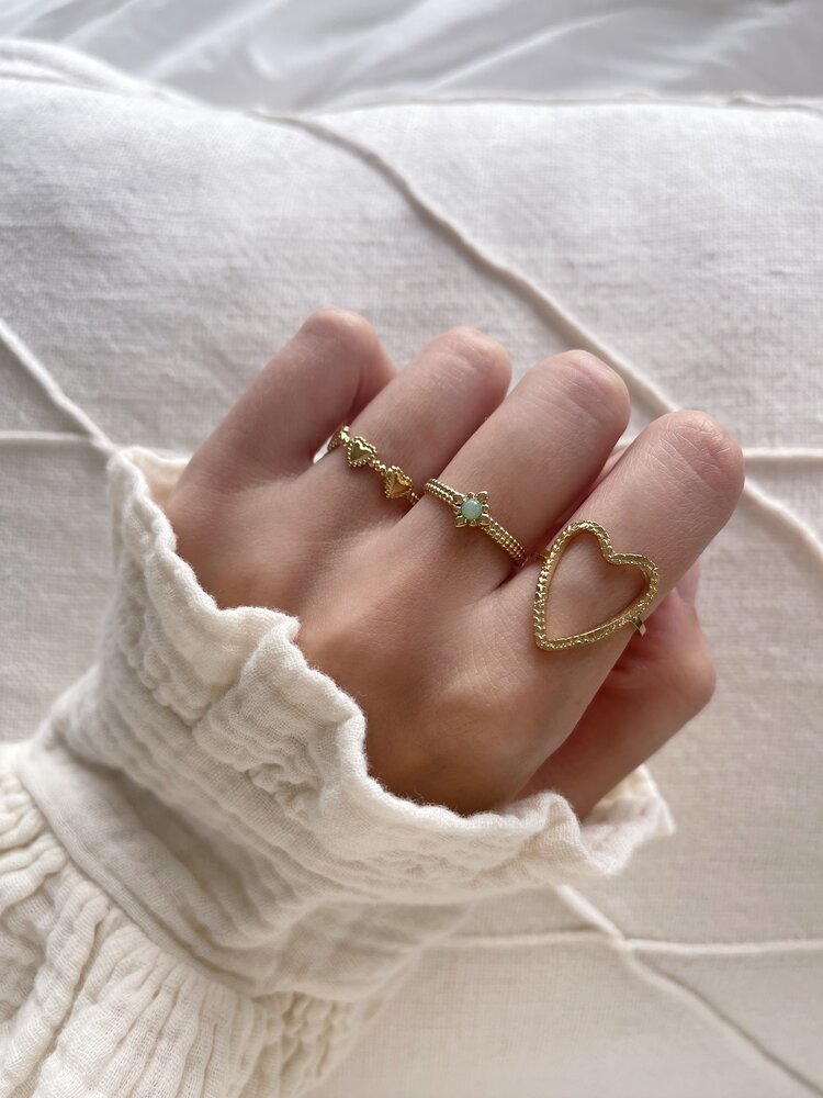 Gold Petite Flower Stone Ring / Green