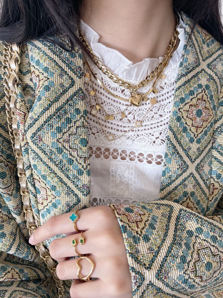 Gold Vintage Clover Necklace / White