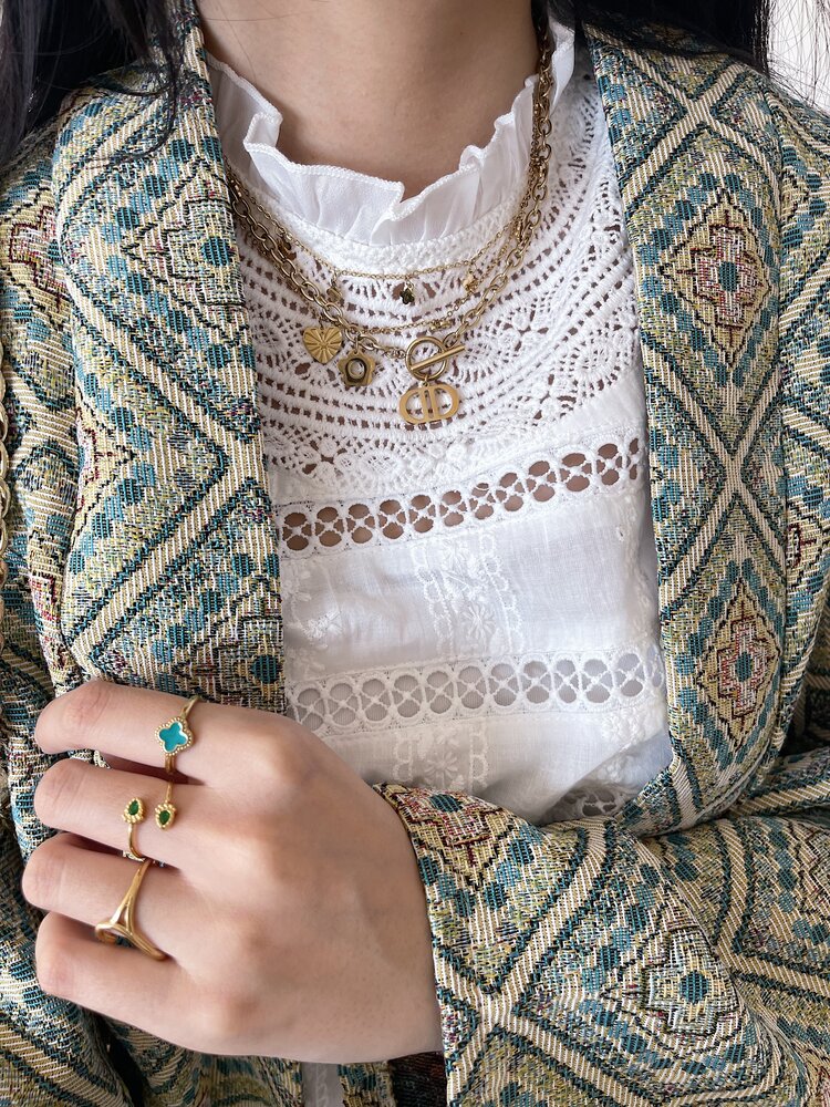 Gold Row Of Clovers Necklace