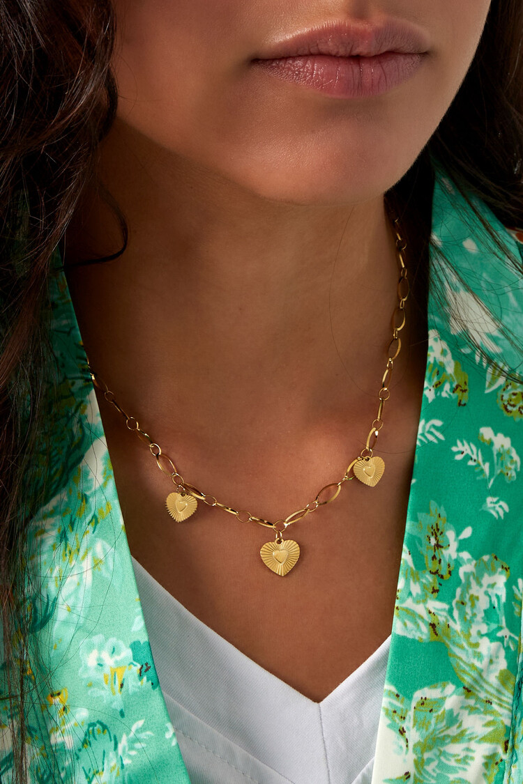 Gold Three Heart Coins Necklace