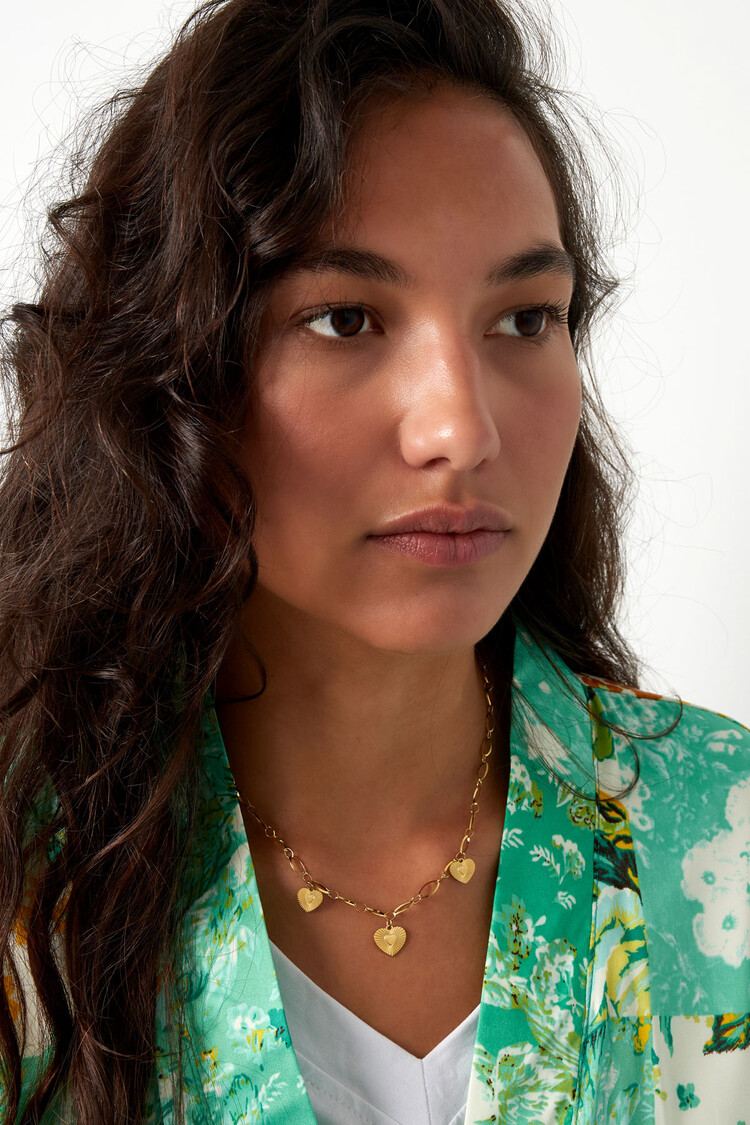 Gold Three Heart Coins Necklace