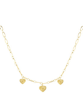 Gold Three Heart Coins Necklace